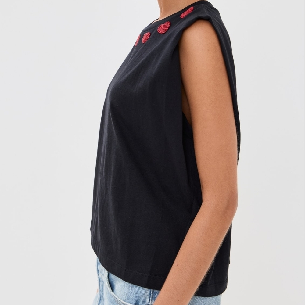FARM Rio Black Muscle Tee with Red Heart Accents - Picture 5 of 13